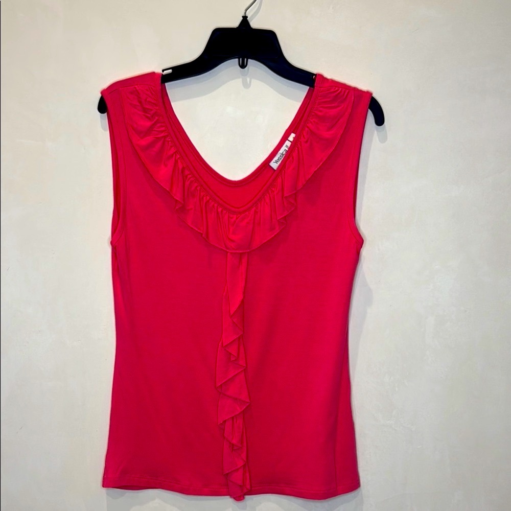 Yessica NWOT German brand Neon Pink Ruffle Sleeveless Tank Top Feminine & Flowy